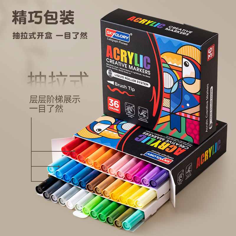 Tianhui Cross-border Direct liquid Acrylic Marker Pen wholesale Round rod ink Control Brush Student Soft Head Painting Watercolor pen Application Scenario