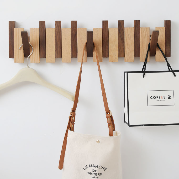 Wholesale of solid wood coat hooks, creative and powerful wall-mounted piano key hooks for the entrance hall and wooden coat racks