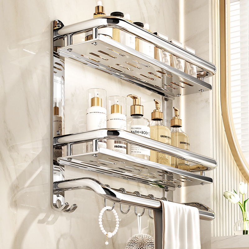 304 stainless steel bathroom storage rack, wall-mounted storage rack without drilling in the bathroom, storage rack, toilet towel rack Specification image