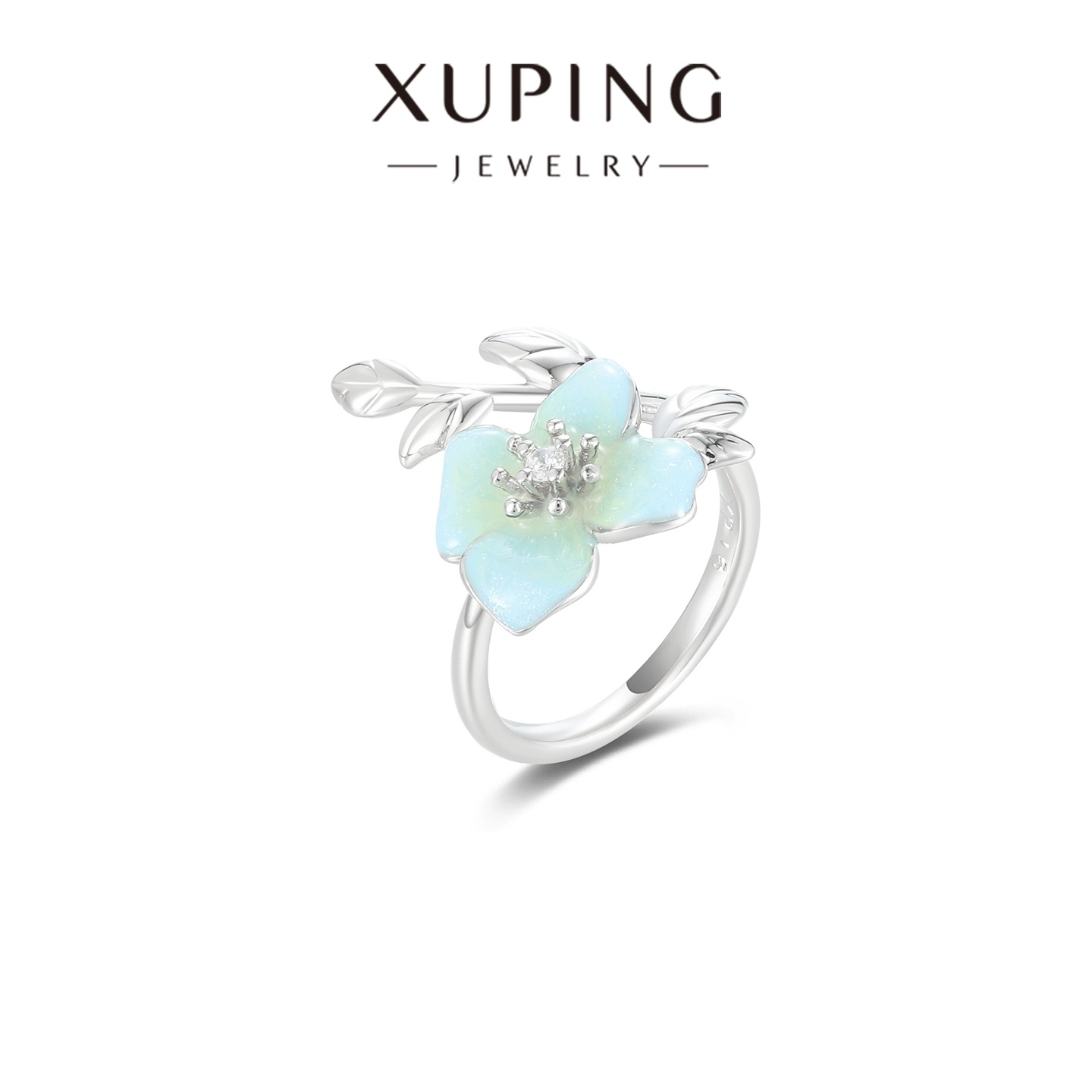 Xuping Fashion Oil Drip Series Four-leaf Flower texture leaf Ring, simple and easy to match, gentle style autumn and winter ring wholesale Item Picture