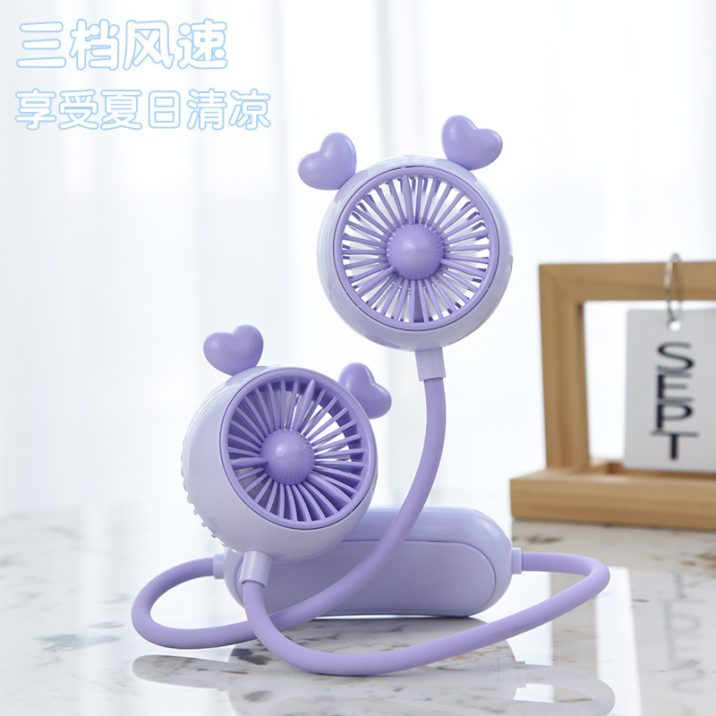 跨境挂脖迷你小风扇3档充电学生户外运动懒人电扇便携风扇桌面