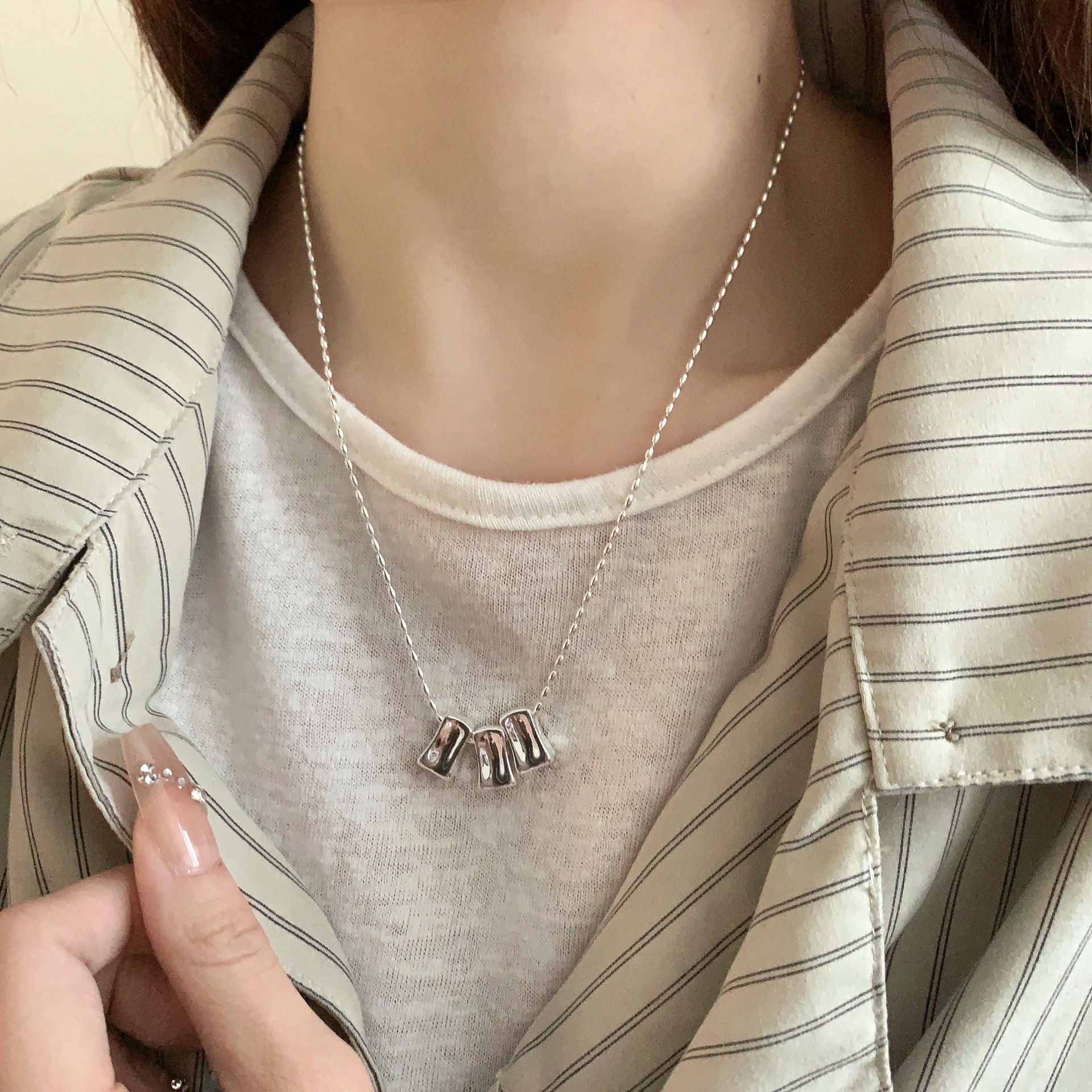 S925 sterling silver 11.17 heavy industry square pendant collarbone chain, ins niche design, hip-hop necklace, cold style and simple Item Picture