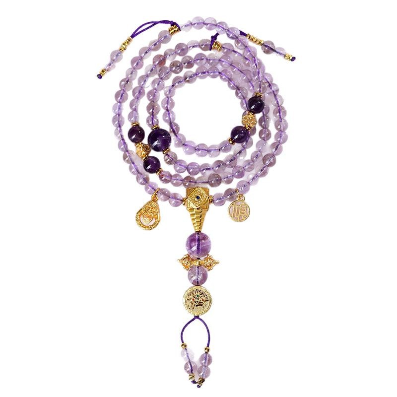 批发玻利维亚紫水晶108颗佛珠手链新中式文创爆款女款手串念珠白底实物图