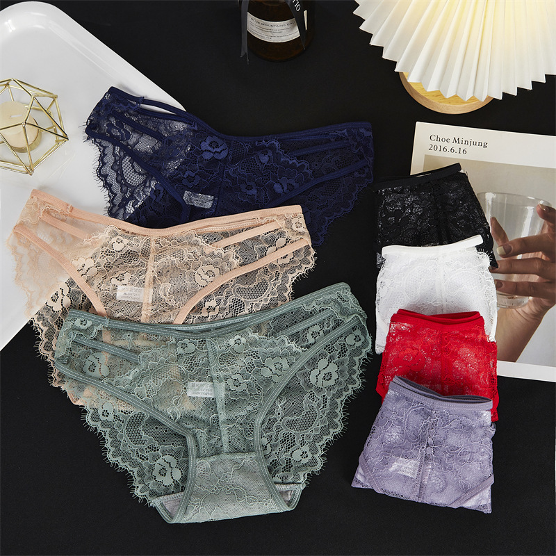 Best-selling women's lace-trimmed underwear with sexy bow, graphene antibacterial crotch, cutout, high elasticity and low waist, 7607#