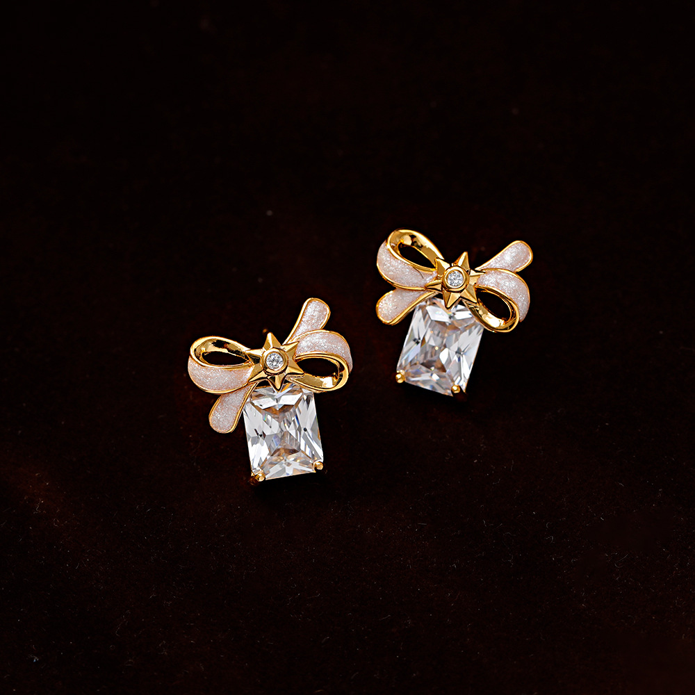 Hyacinto moda luz extravagancia superflash geometría circonitas pendientes esmalte goteado aceite blanco nacarado arco orejas 2025 nuevo tidal