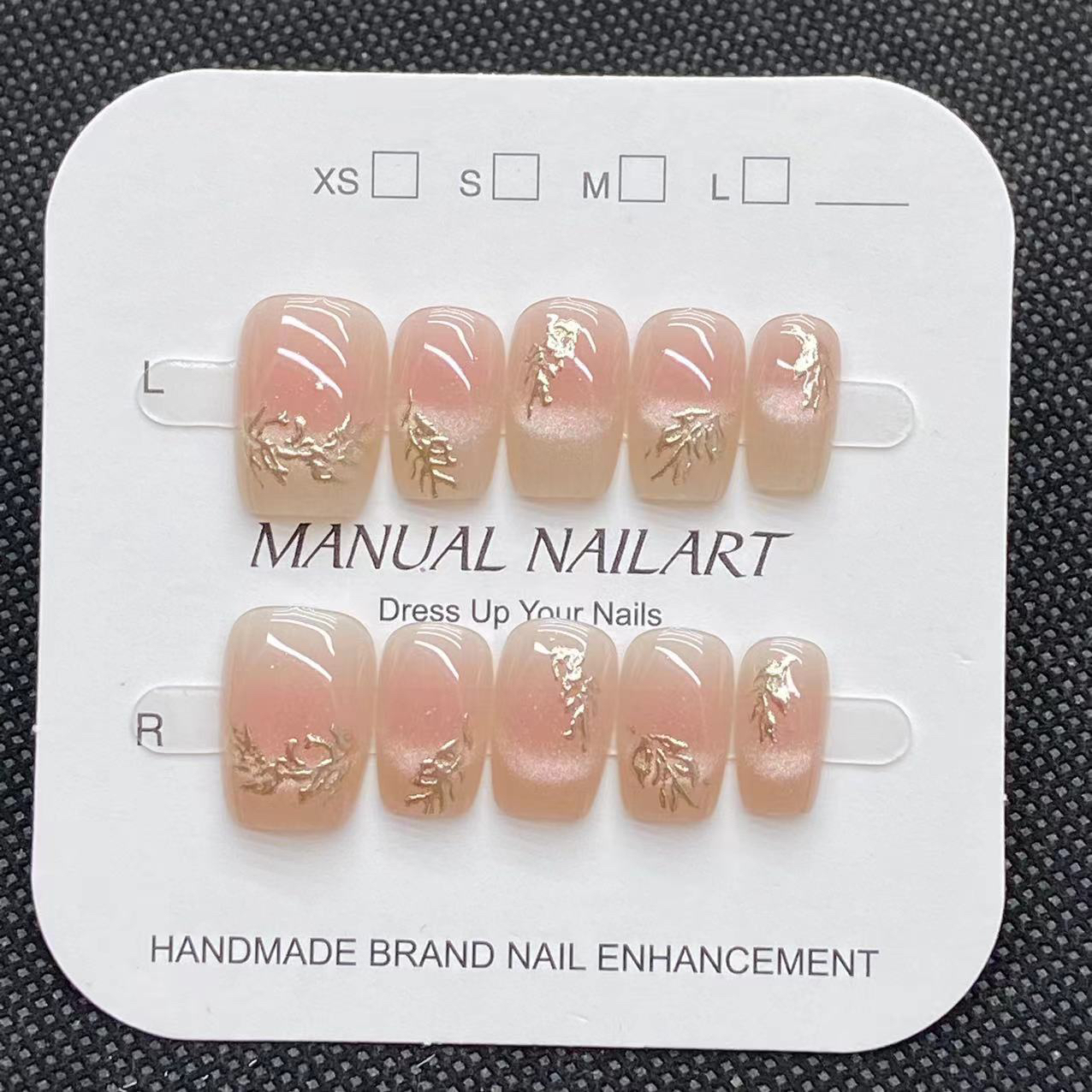 French blush cat's eye retro Tengman wearable nail, simple and versatile, sweet and elegant, whitening gilt nail patches details Picture