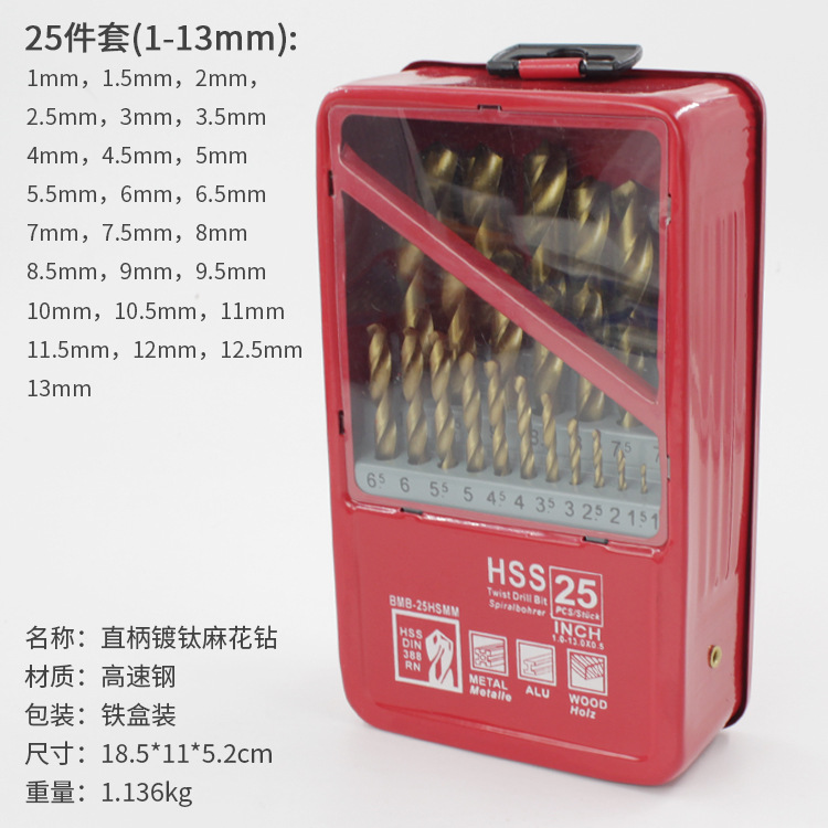 Twist drill bit set, titanium-coated high-speed steel twist drill, wooden board, thin iron sheet, aluminum alloy hole drill bit, iron box 25PC Application Scenario