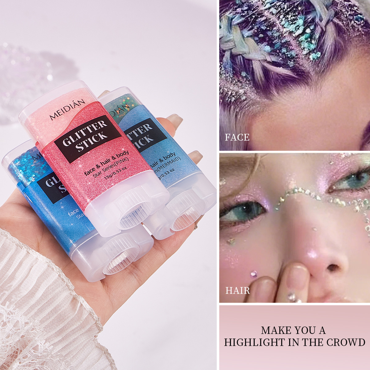 【跨境专供】魅点闪光棒闪光粉金银钻星石粉极光粉舞会氛围感批发产品图