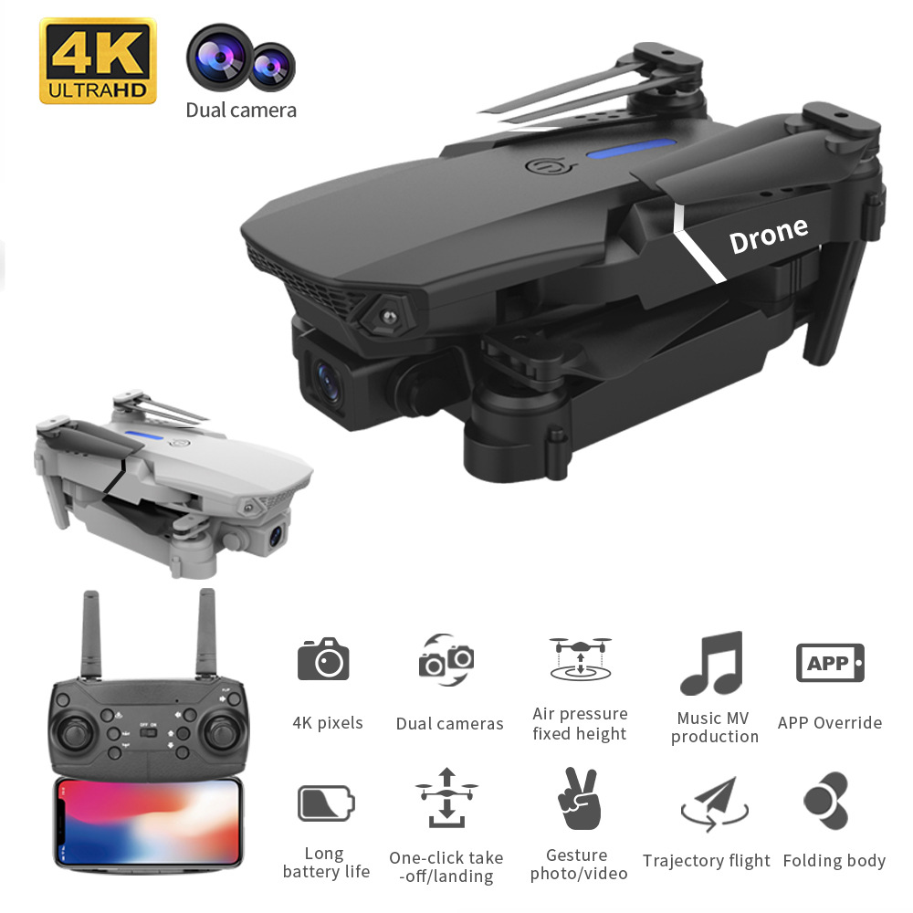 Cross-border E88 high-definition dual-camera folding drone, long-lasting endurance, easy to carry, intelligent obstacle avoidance remote control aircraft for foreign trade details Picture