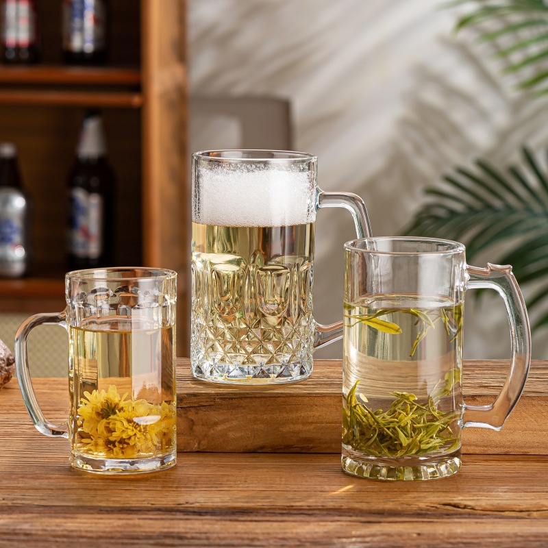 Large, thickened glass cups with handles, beer mugs without LIDS, tea houses, chess and card rooms, ktv bars, gifts, printed logos Specification image