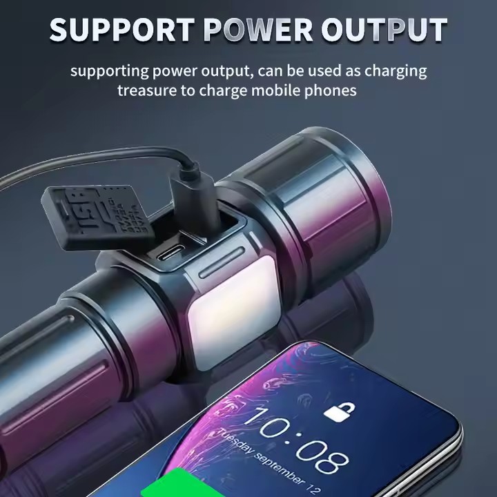 High-intensity long-range bright flashlight, rechargeable, long-lasting portable, outdoor night fishing, emergency maintenance, multi-functional lighting details Picture