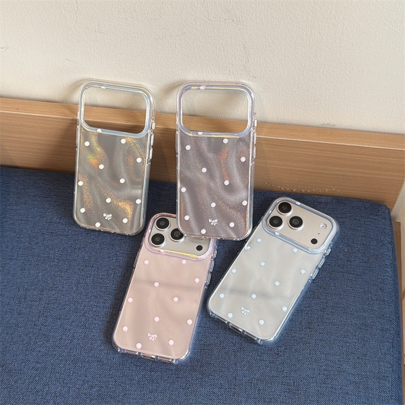 ins Korean Style light polka dots suitable for iphone17Promax Apple 16p phone case 15 solid color round edge 14 women details Picture