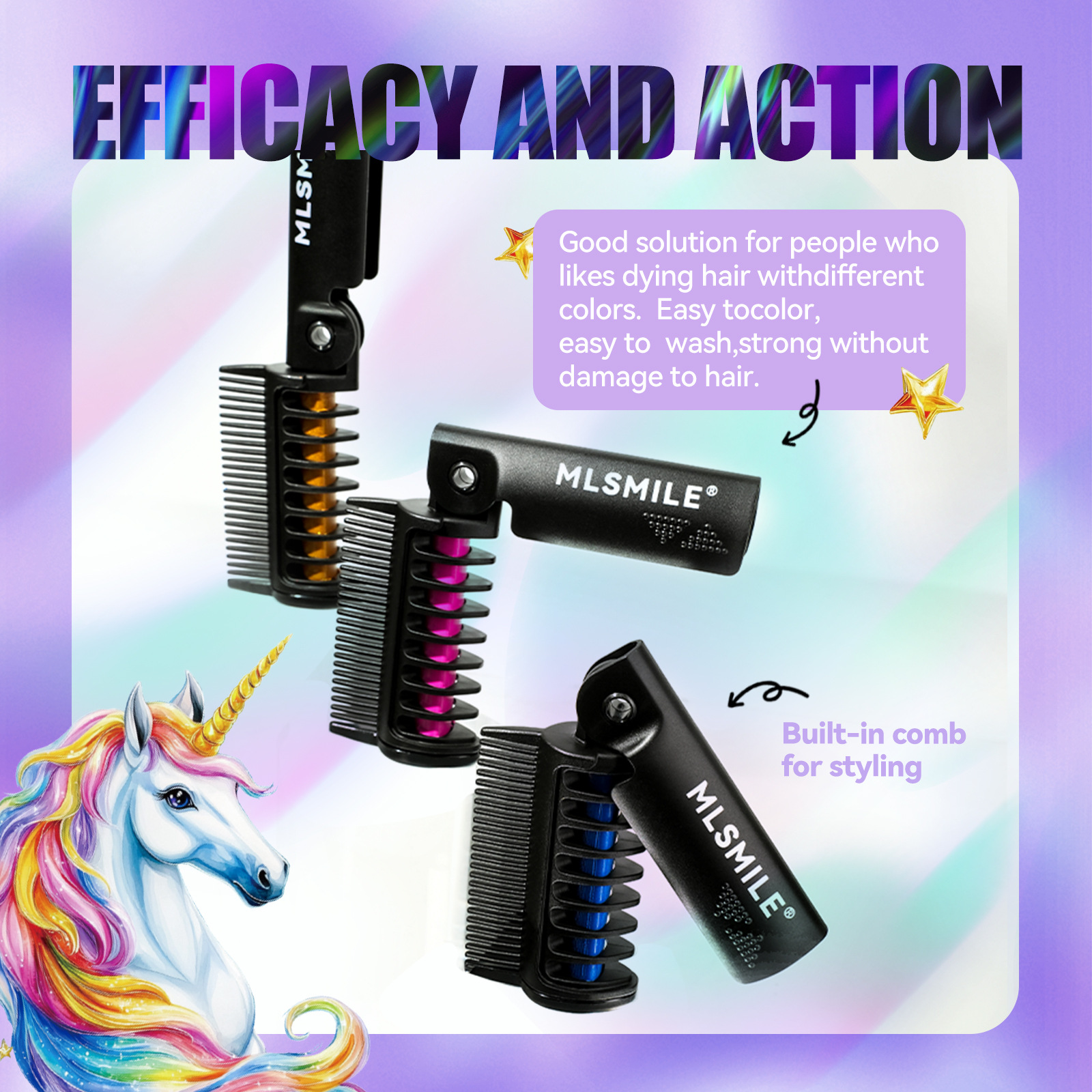 Cross-Border 12-Color Foldable Hair Dye Comb, Amazon Bestseller, Dazzling Colorful Children's Hair Picking And Dyeing Stick, Hair Dye Pen details Picture