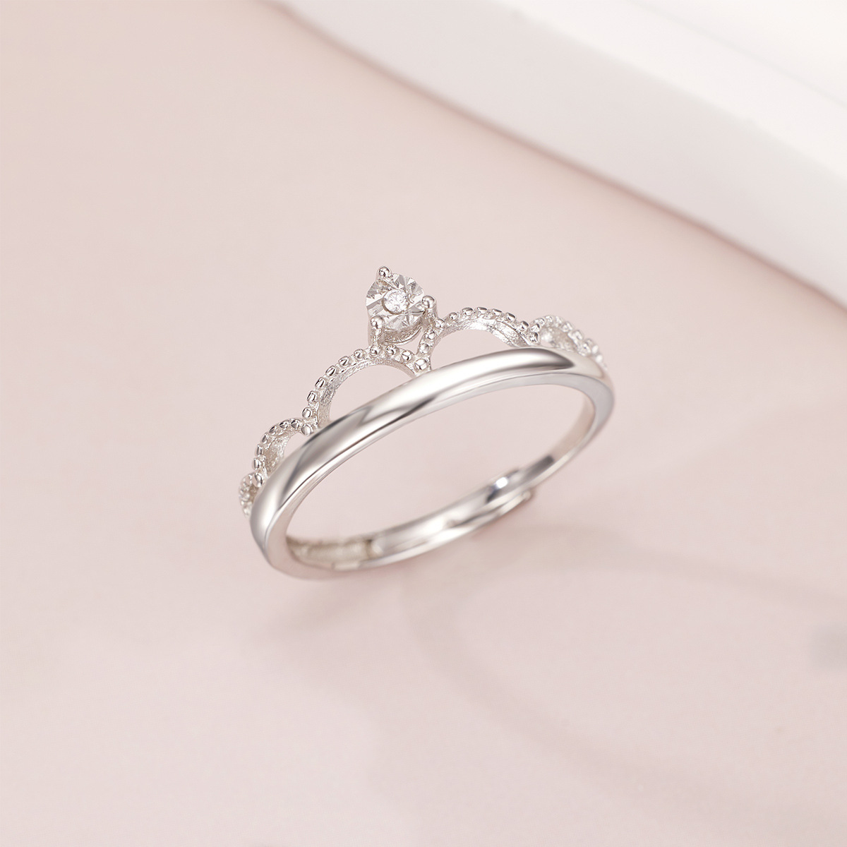 s925 pure silver zircon princess ring, simple design, crown lady ring with open design, factory direct sales Specification image