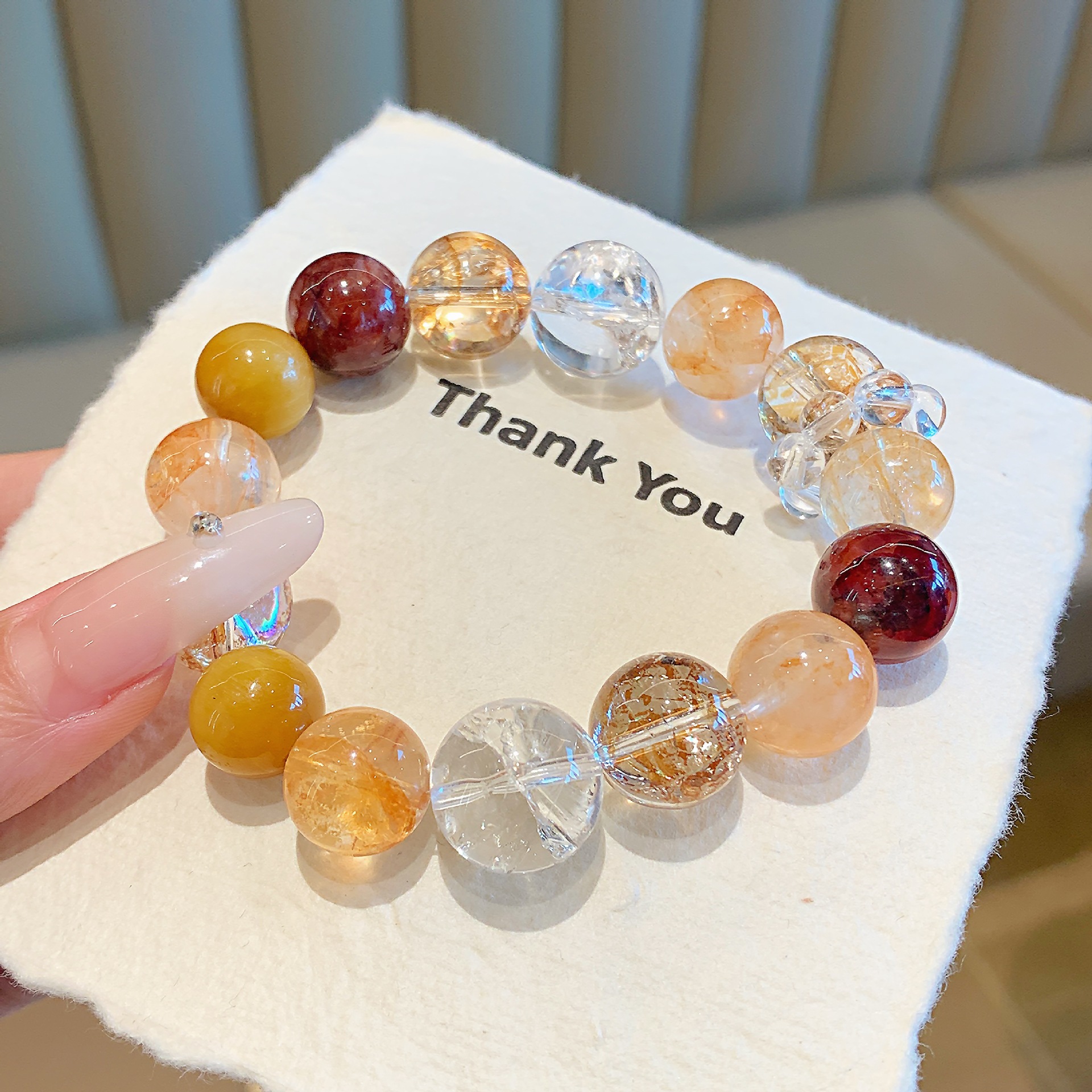 金箔爆花天然水晶手串招财黄虎眼手链原创设计手串金箔爆花手串