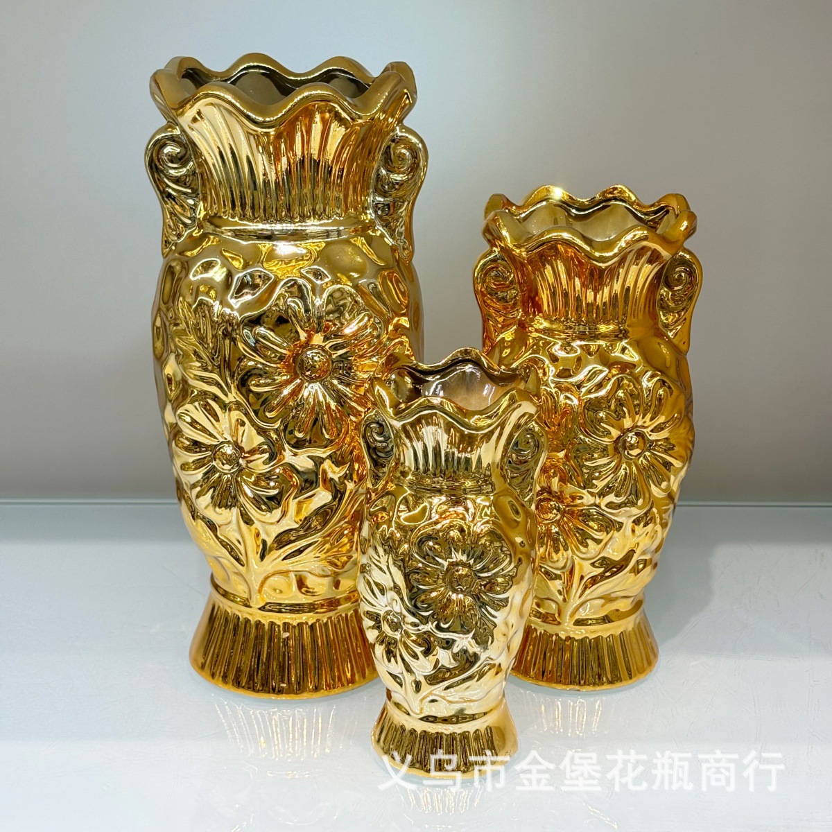 多规格通体鎏金供瓶外贸佛具家用神像供奉花器