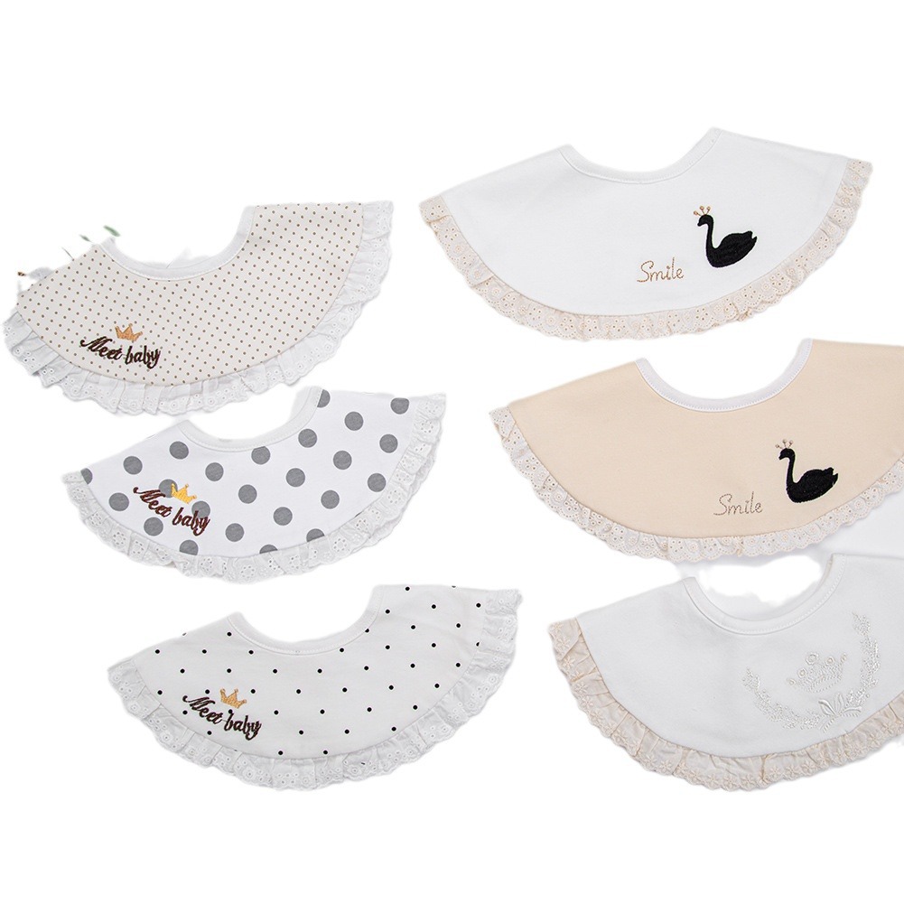 韩版小天鹅公主皇冠婴儿口水巾百搭360度可旋转小清新婴儿围兜白底实物图