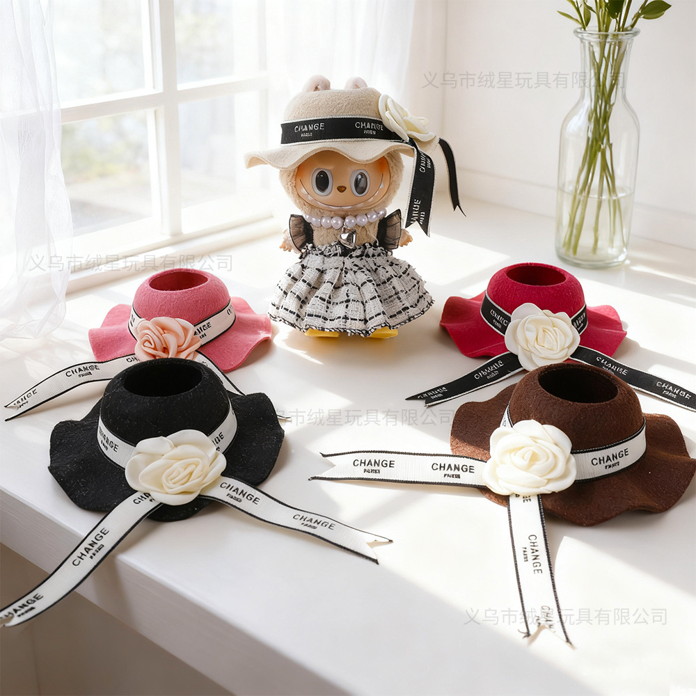 labub Autumn Open top Hat 17cm Fabric open top hat, fashionable French top hat, new felt flat brim hat details Picture