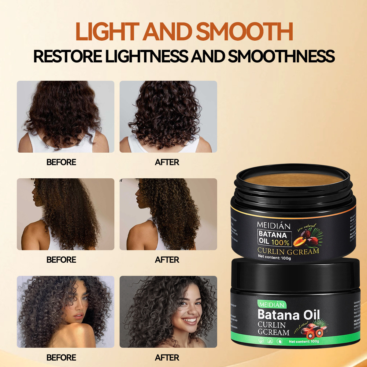 【 Cross-border Exclusive 】MEIDIAN Batana Oil Hair Cream Smooth, Soft and Repairing Hair Conditioner Wholesale Specification image