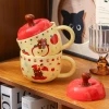 Creative Apple ceramic mug with lid, retro drinking cup, high appearance level, home breakfast cup, coffee cup, souvenir details Picture