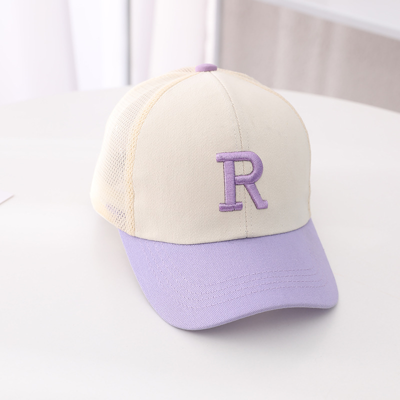 Children's baseball cap, net cap, letter embroidery, European and American casual summer outdoor UV protection, sunshade, face protection, adjustable Specification image