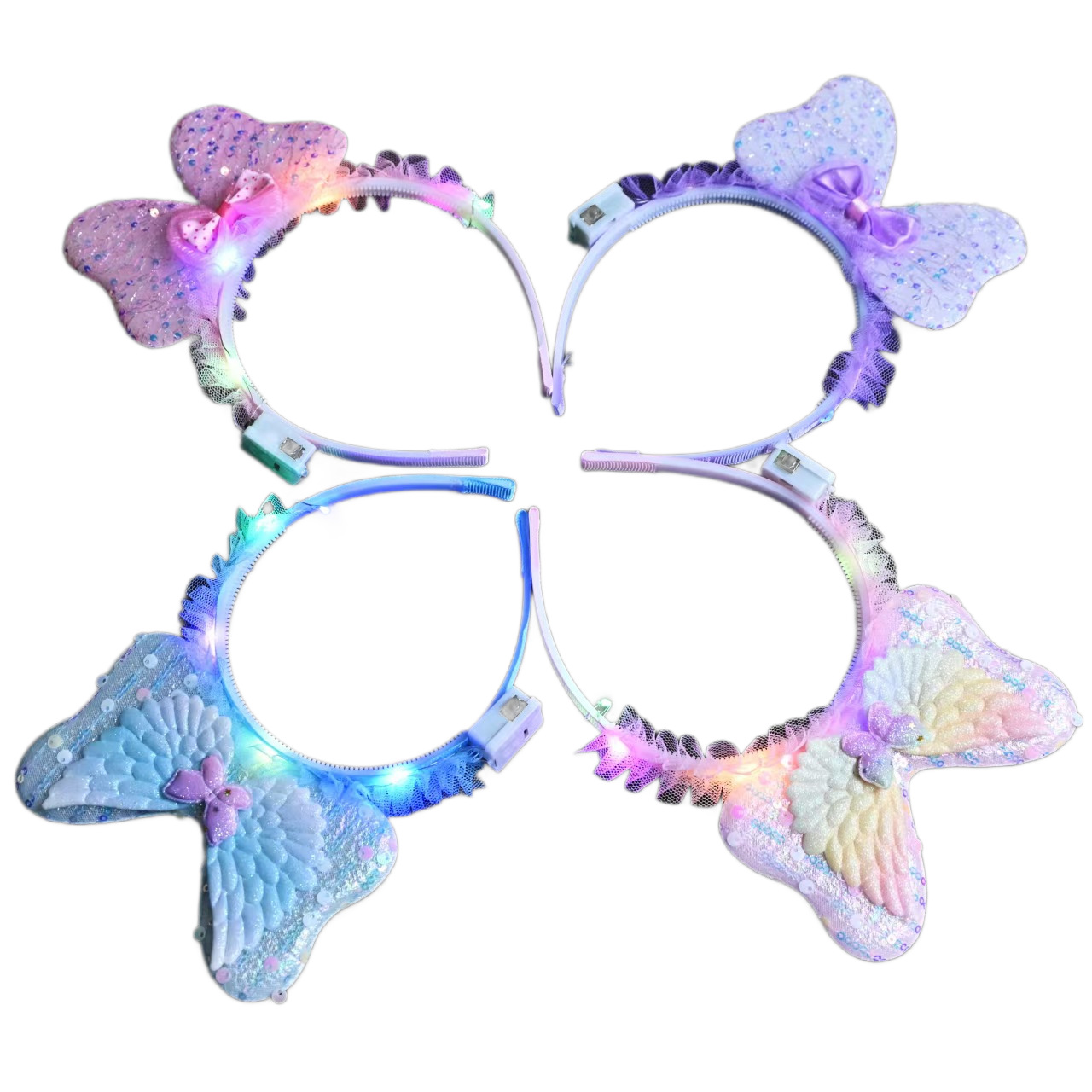 The new illuminated ice and snow Kuromi hair band, rabbit ear headband, bow hair accessory and lamp hair clip are available for street vending at the night market Item Picture