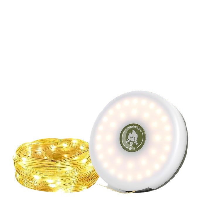 跨境新款LED户外露营灯七彩串灯卷尺收纳户外氛围帐篷灯野营灯白底实物图