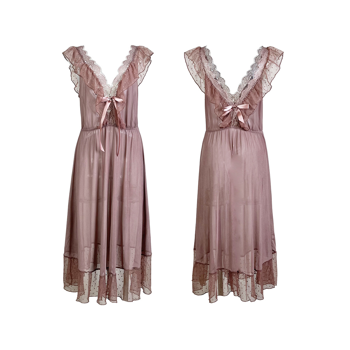 Fei Yun sexy polka dot nightgown, princess-style halter dress, summer women's tulle private pajama, backless outerwear 666 Item Picture
