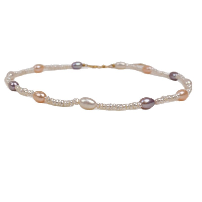 Natural pearl necklace for women, high-end and light luxury, candy-colored spliced beaded collarbone chain, gentle and elegant Baroque necklace Item Picture