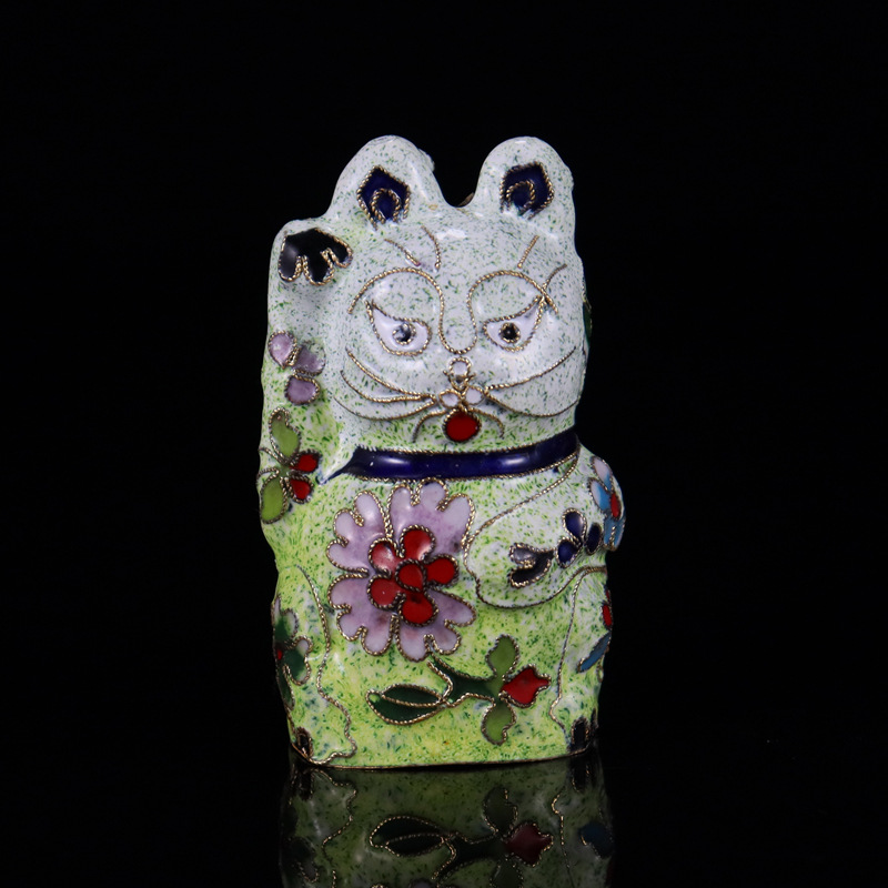 Beijing Cloisonne vintage cultural collectibles, small ornaments, copper body, cloisonne enamel filigree, large silver blue maneki Neko