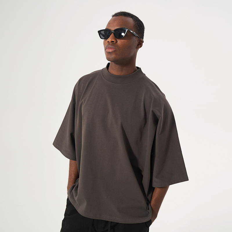 Summer new men's pure cotton 300GT T-shirt, a trendy brand, short and wide style, European and American loose large size solid color half-sleeve Specification image