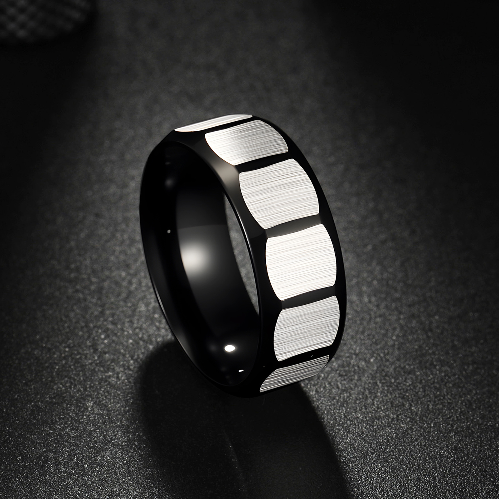 In 2025, Amazon's new European and American jewelry, a frosted multi-faceted geometric men's stainless steel ring, is simple and fashionable Specification image