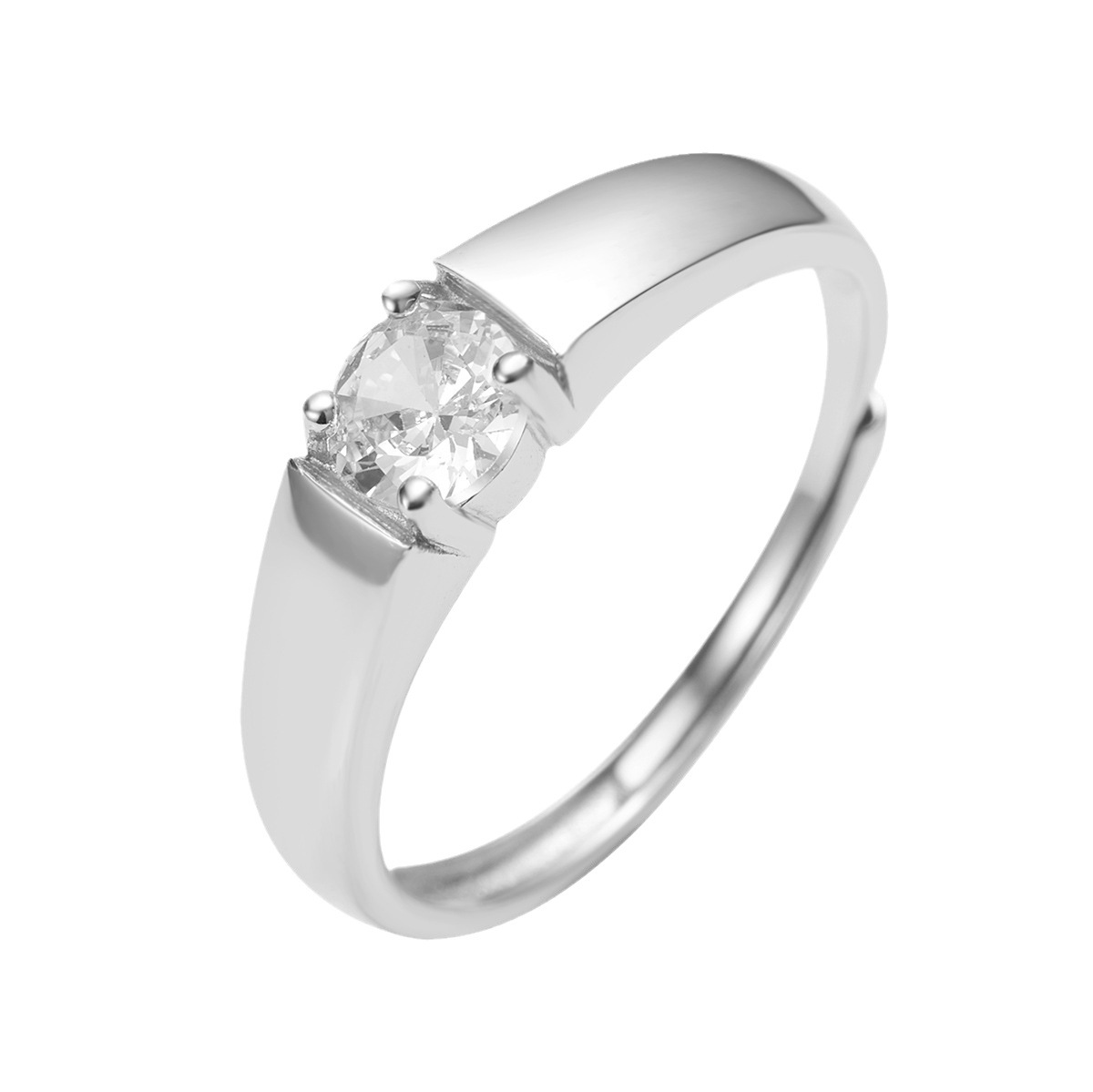 s925 sterling silver glossy single diamond couple ring set with 50-point zirconium diamond opening adjustable design wholesale Item Picture