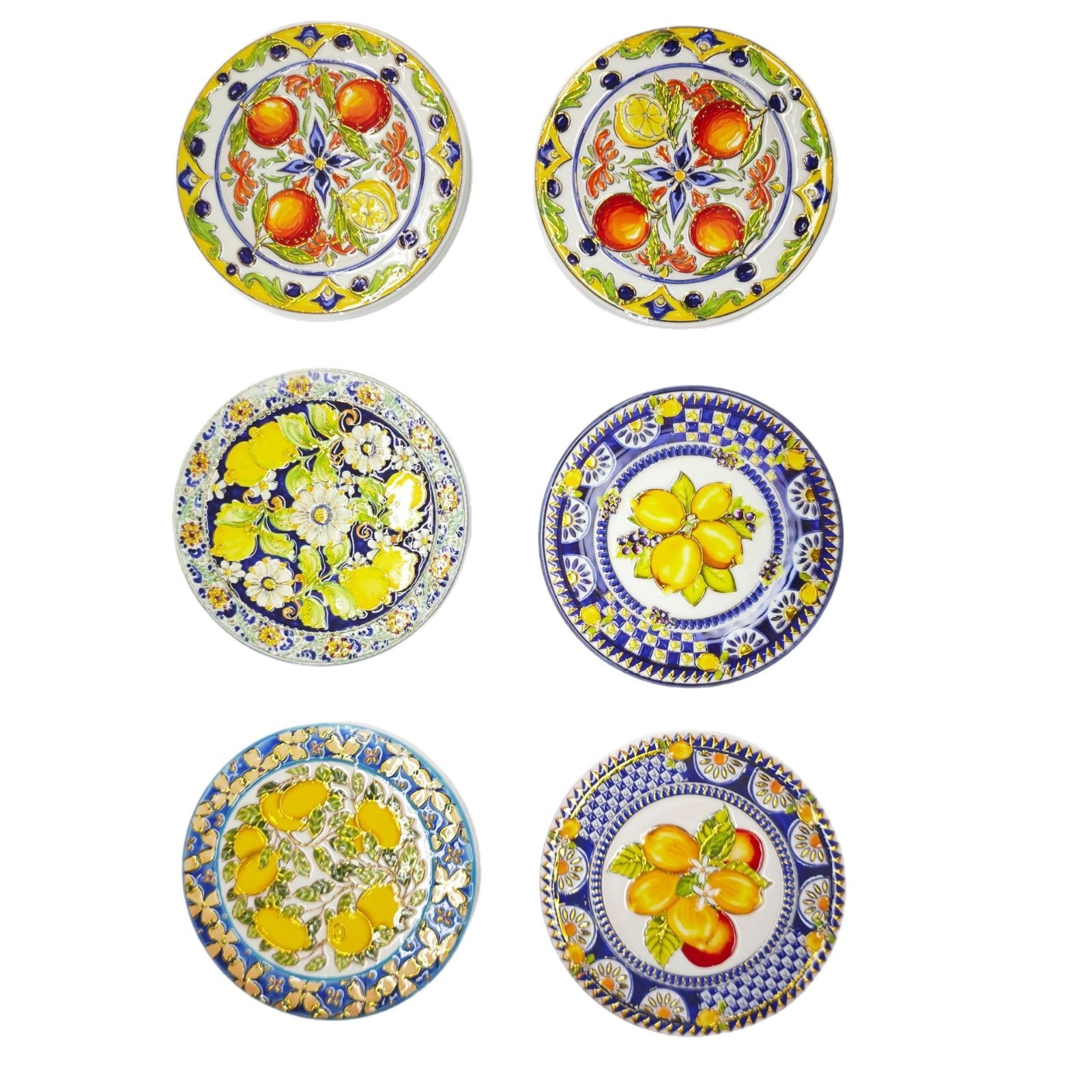 Cross-border round fruit lemon ceramic coasters, 3D gilded embossed process coasters, home decoration, heat insulation and waterproof Item Picture