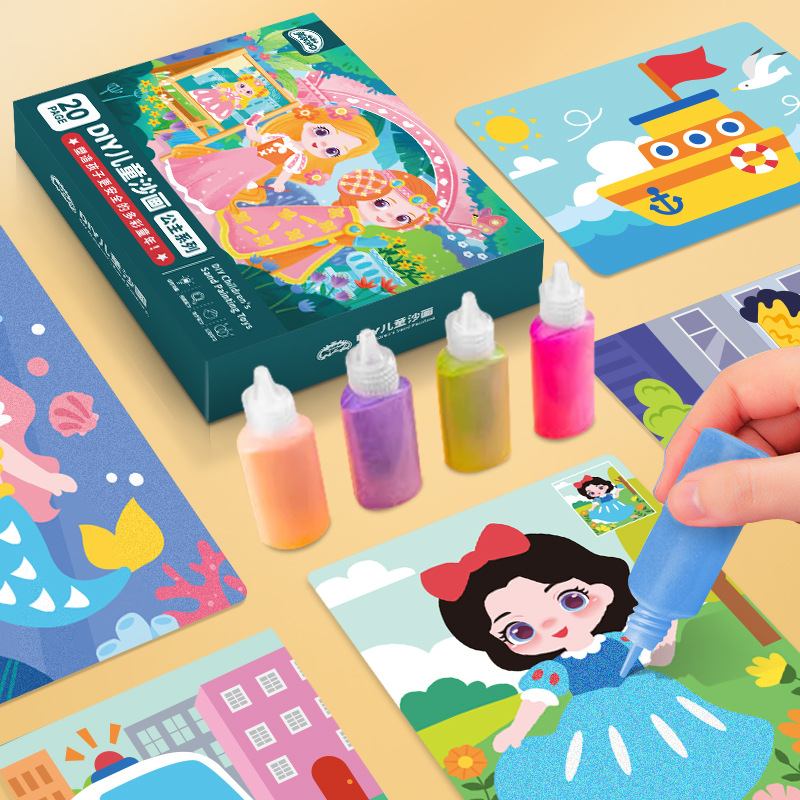 Children's sand painting, colored sand, boys' and girls' diy handicraft, creative toys, educational coloring, scratch paper, princess style Specification image