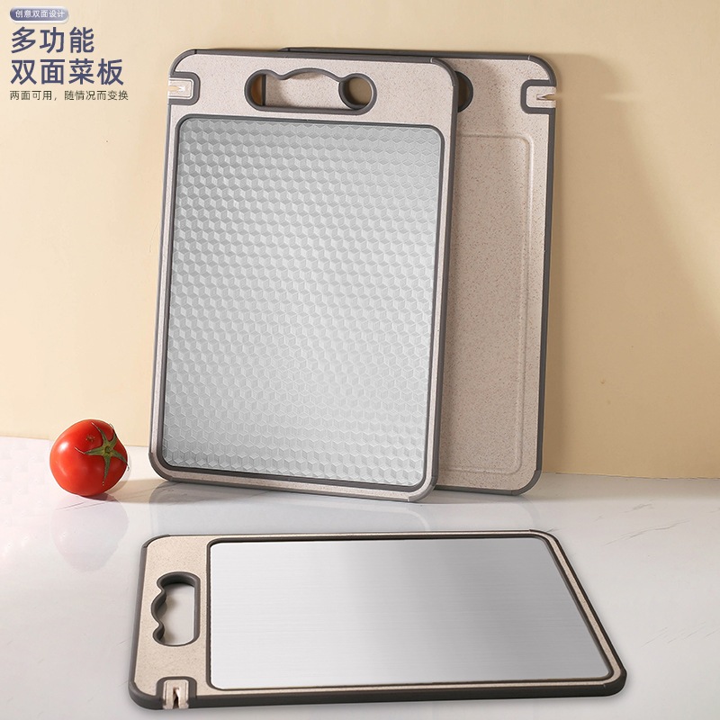 Wholesale of 304 stainless steel cutting board, double-sided cutting board with edge wrapping, defrosting cutting board, anti-mold PP material household cutting board sets details Picture