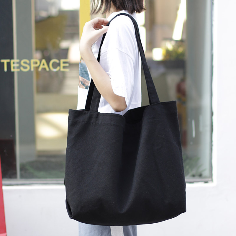 Korean style simple large-capacity canvas bag, popular light solid color single-shoulder women's bag, casual retro shopping bag handbag Specification image