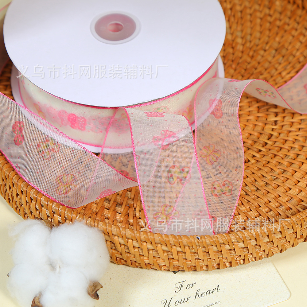 3.8cm color mesh cinta de flores pastel de cumpleaños caja de regalo de dibujos animados embalaje cinta de hilo diy decoración details Picture