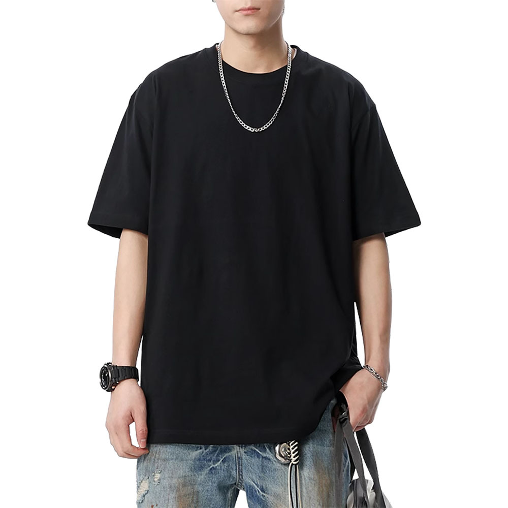 100% pure cotton heavy-duty short-sleeved men's T-shirt for summer 2025 new style loose solid color round-neck half-sleeved men's base layer Item Picture