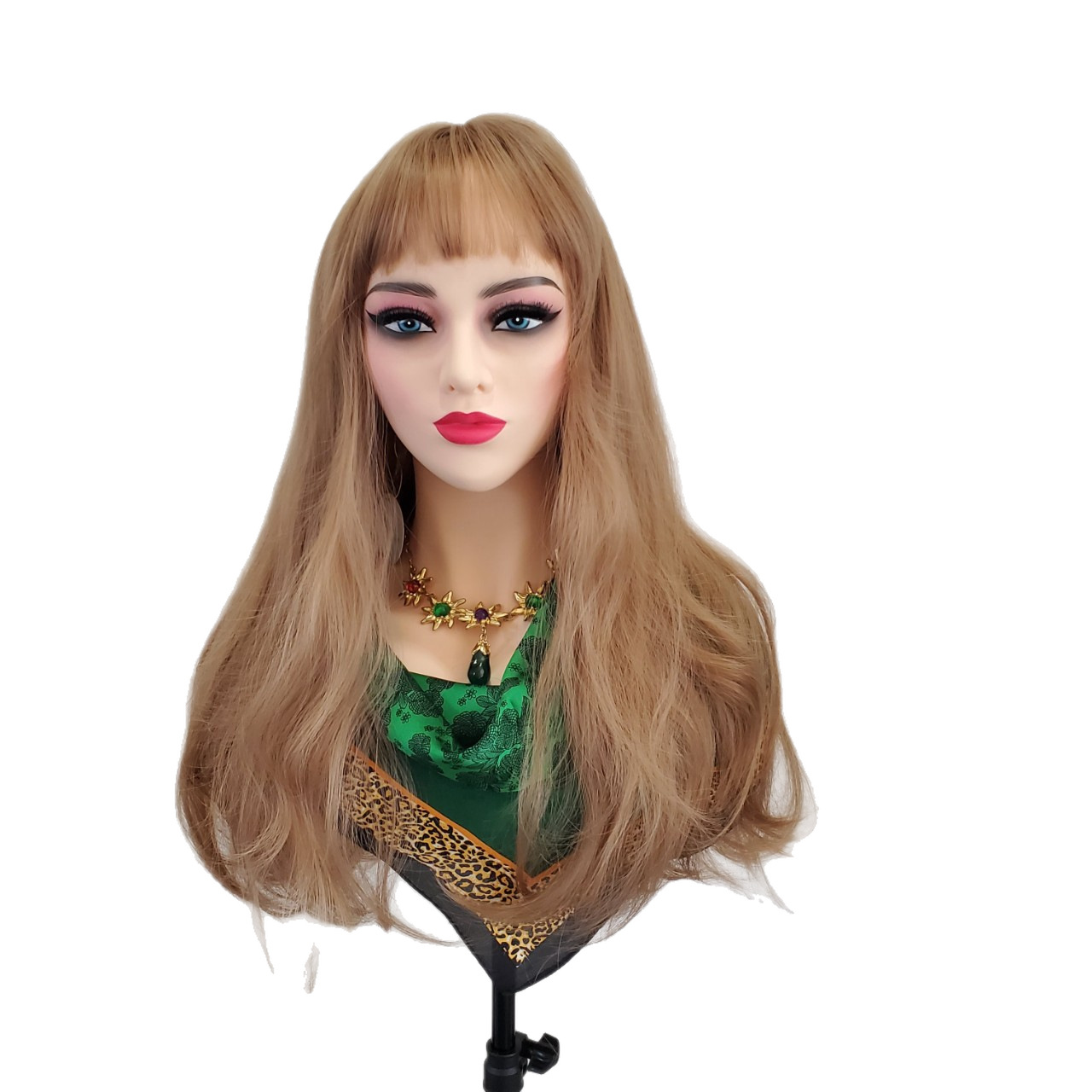 Air bangs long curly hair wigs in multiple colors and styles, trendy straight bangs with sea waves, natural milk tea color for daily wear Item Picture
