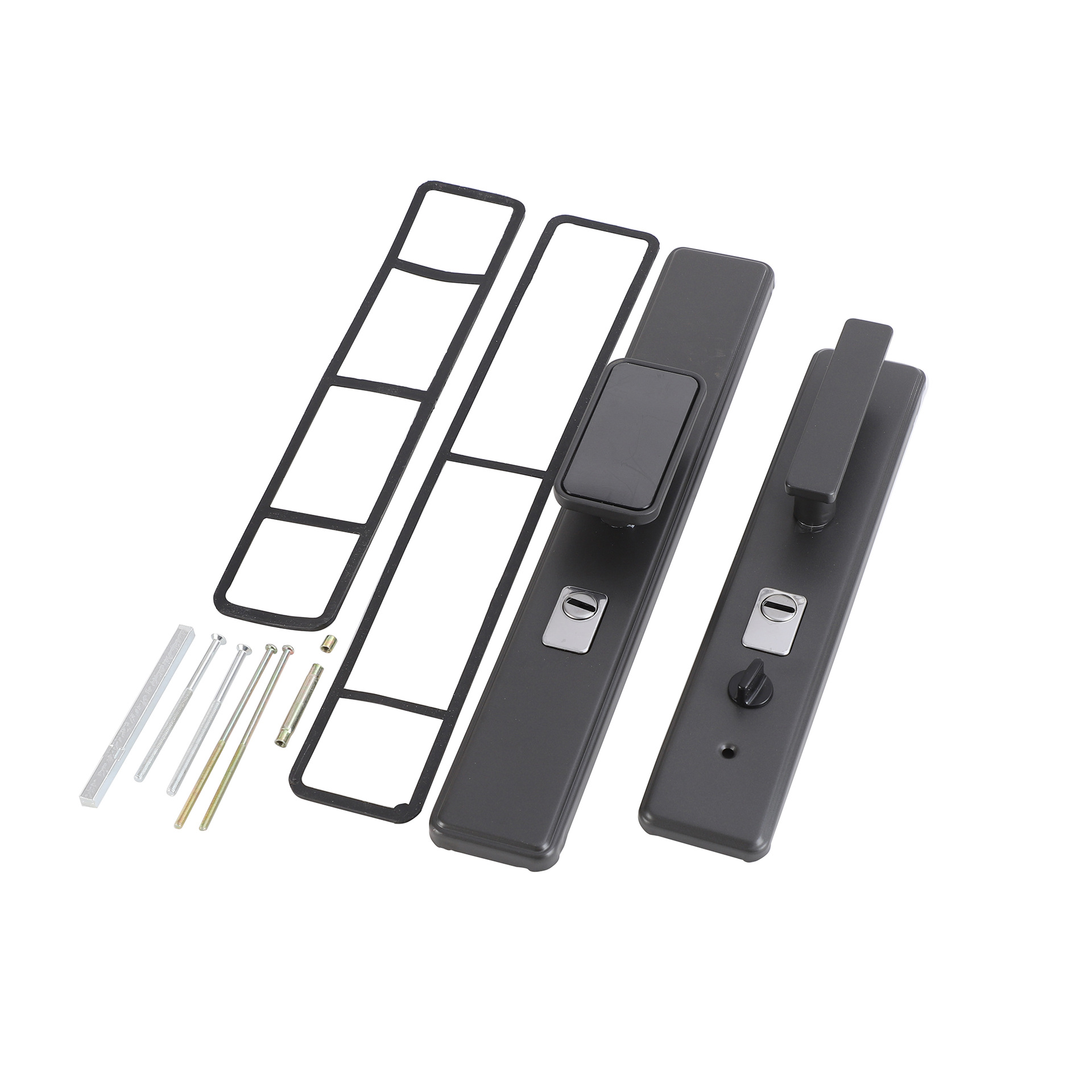 家用通用型防盗门把手铁面板铝合金把手亚克力可调节机械执手门锁白底实物图