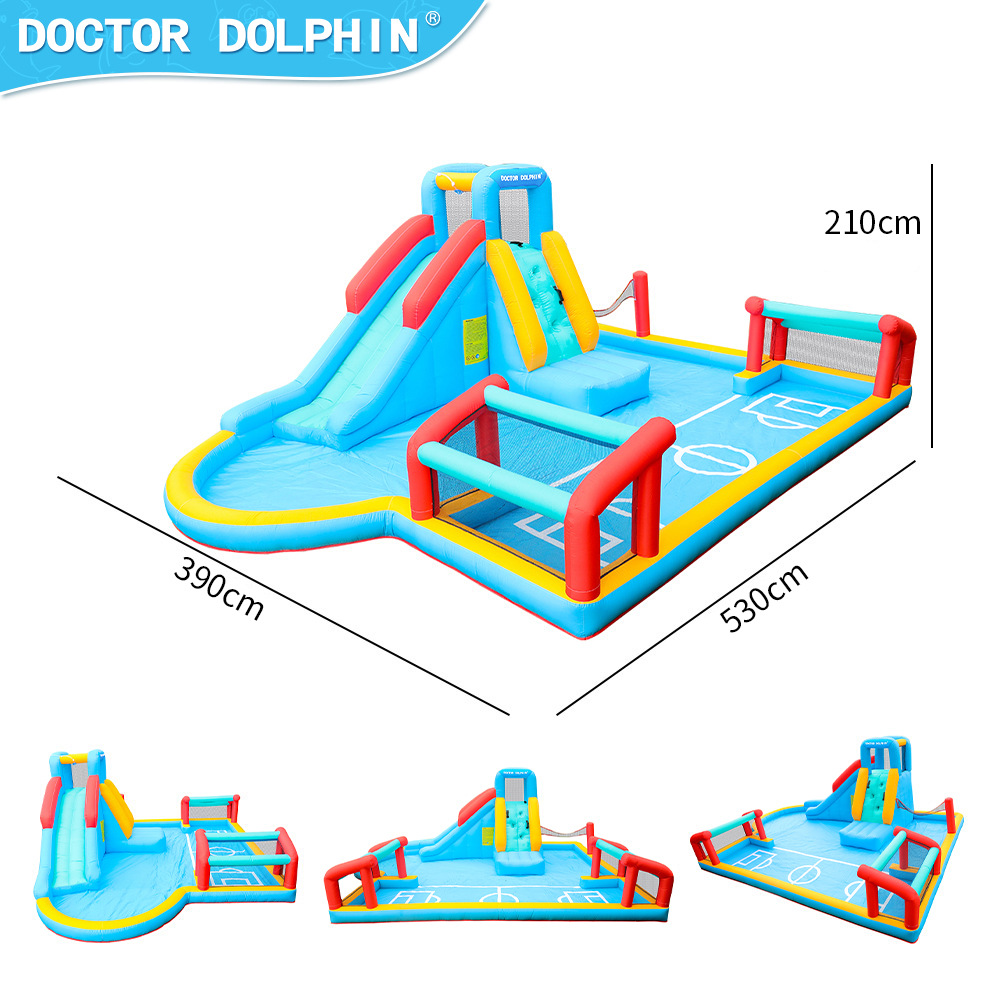 The new outdoor inflatable castle slide of Doctor Dolphin comes with a shooting children's play room and a water play inflatable slide Specification image