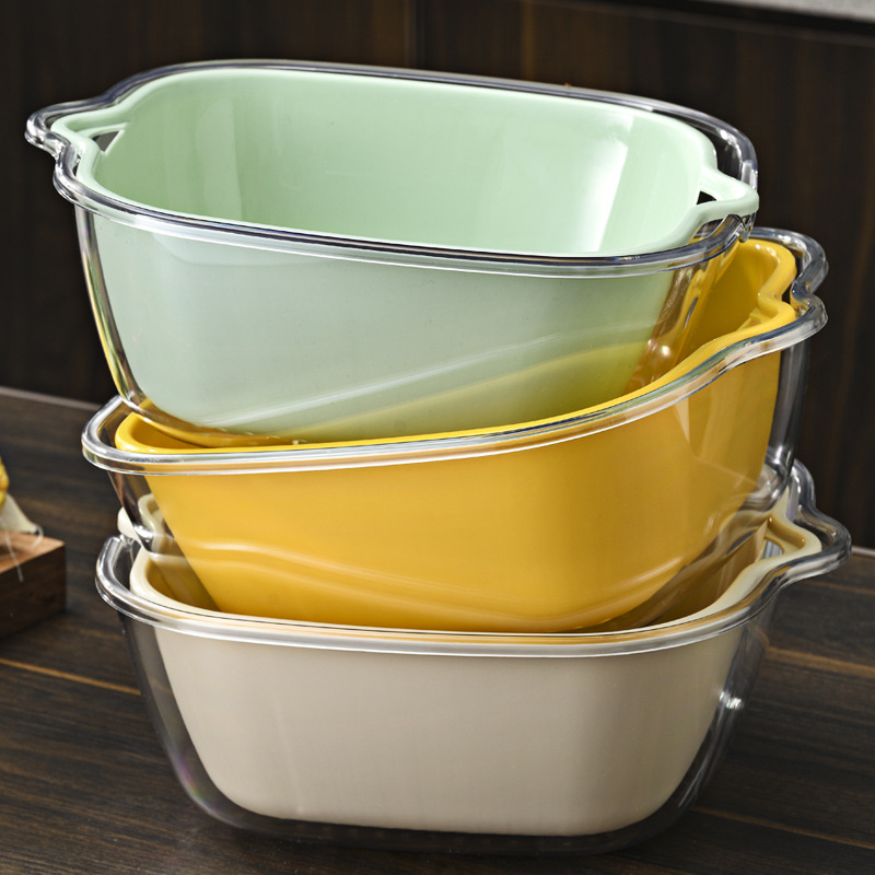 Double-layer vegetable washing basin, draining basket, fruit plate, living room household six-piece set, kitchen fruit washing basket, vegetable washing basket Specification image