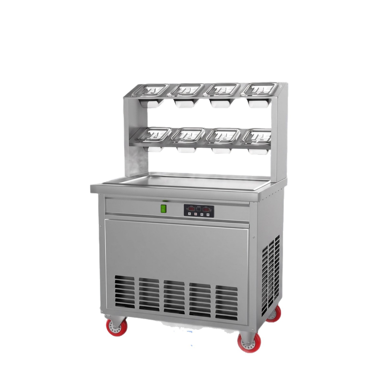 Commercial intelligent rectangular pot ice stir-frying machine with eight-bucket ingredient rack, yogurt stir-frying machine, and ice cream roll machine for night market stalls Item Picture