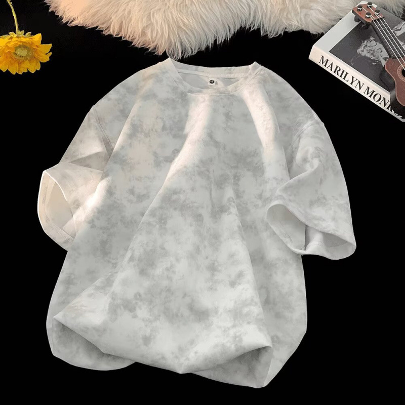 American retro heavy-weight round-neck short-sleeved T-shirt for men's summer fashion brand, hip-hop, cool and stylish loose and casual, tie-dyed dirty top