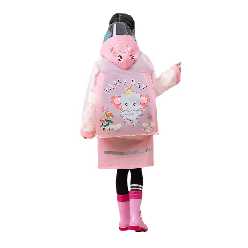 Mingjia 2025 New Children's raincoat EVA Cartoon Primary School Students Wholesale full-body rain gear Baby strap one-piece Schoolbag Item Picture