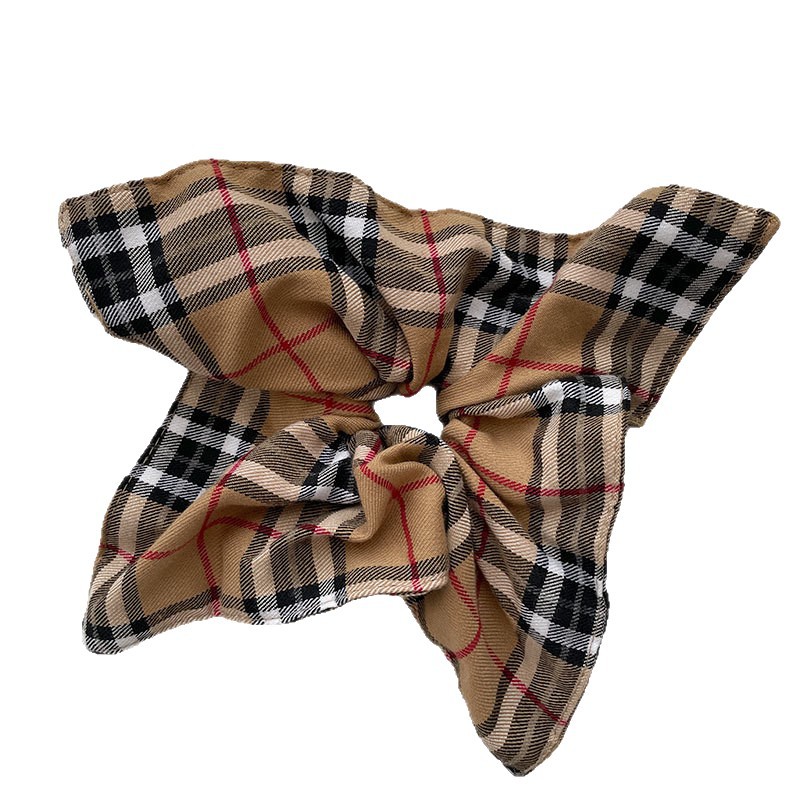 The retro checkered square large-sized hair band for autumn and winter, the same high-end girl's hair accessory as the blogger, with a low ponytail hair tie Item Picture
