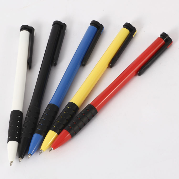 Colored rod Ballpoint pen 750 Jumping Advertising gift pen, black rubber sleeve plastic office pen details Picture