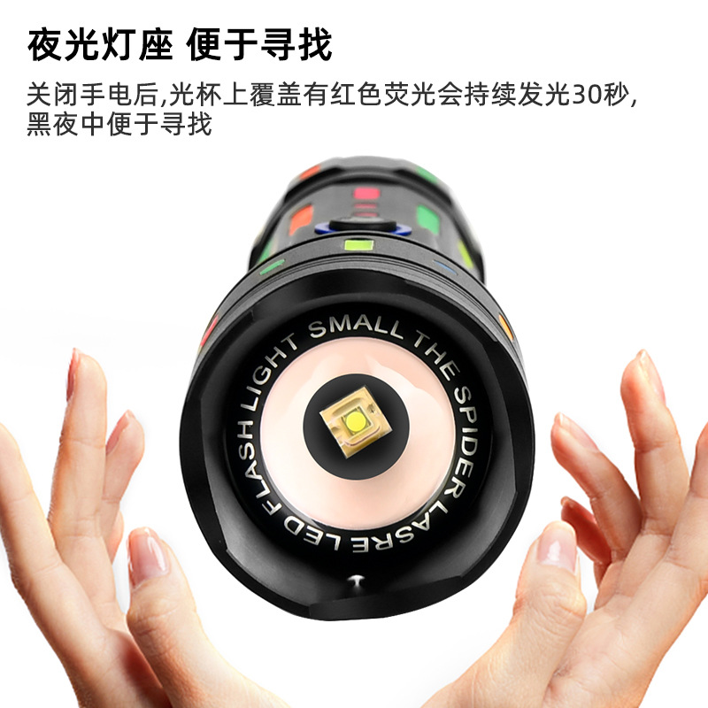 Douyin Amazon Strong Light White Laser flashlight charging zoom flashlight function Outdoor flashlight mobile phone charging details Picture