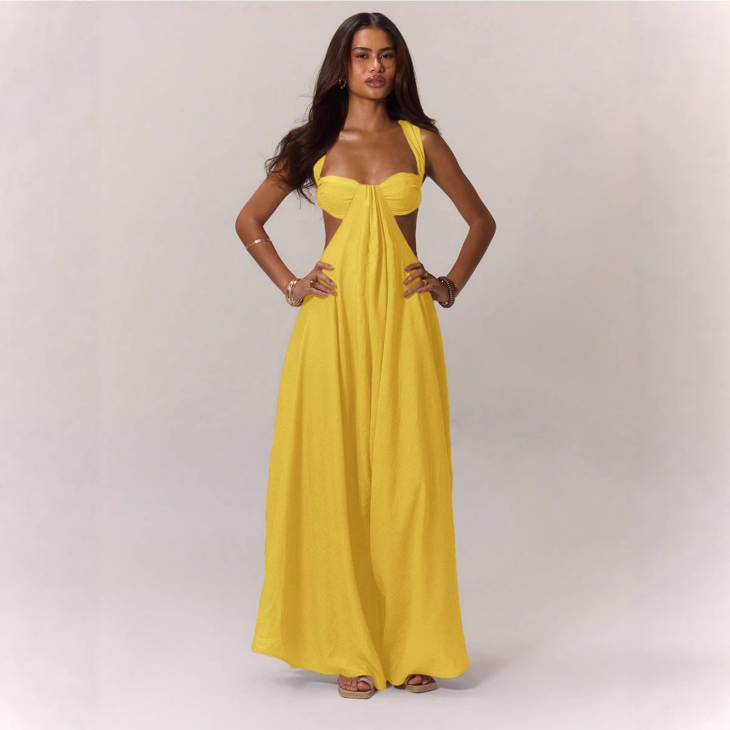 Independent station, European and American cross-border trade, casual style new lace-up halter, trendy one-piece pants, halter for girls Item Picture